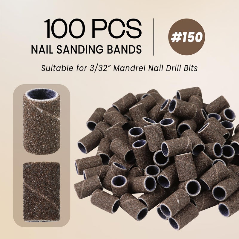 PANA 100 Pieces Nail Sanding Bands Professional Nail Manicure Great Fit for Nail Drill Bits for Acrylic Nails (150 Grit, Brown) - Image 2